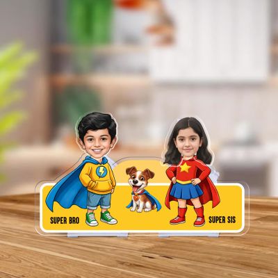 Personalized Superhero Theme Bobblehead Caricature Custom with Face Cutout Birthday Return Gift for Brother Sister & Sibling Battery Powered Moving Head Feature